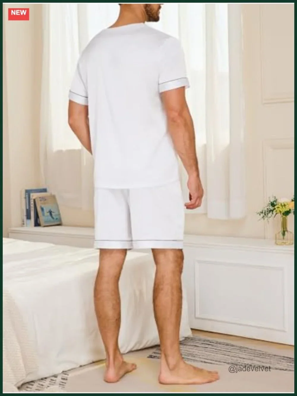 Mens Satin Pajama Set Short Sleeve Button Up Henley Neck Sleepwear with Pocket
